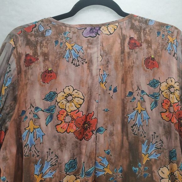 SP Small Petite Tolani Modal Brown Floral Long Tunic Blouse Long Sleeve Henley - Picture 9 of 13